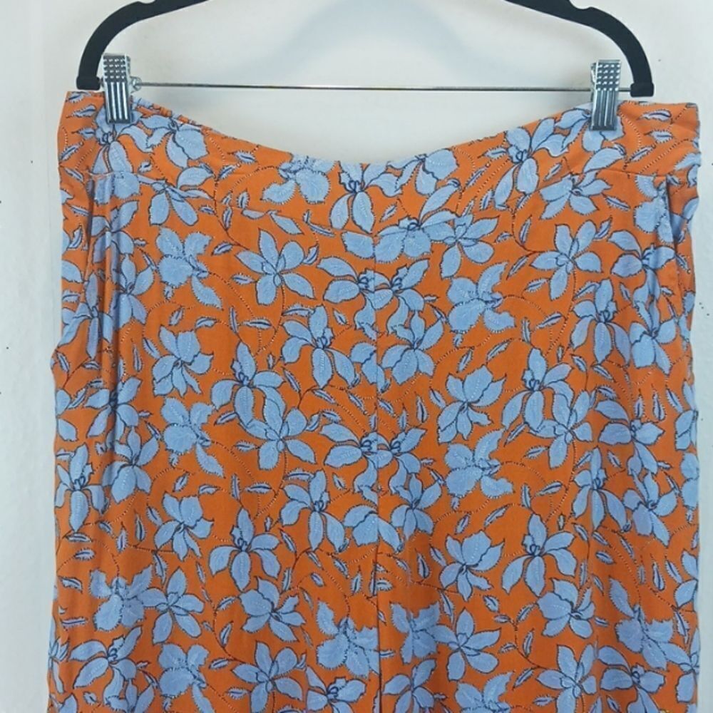 Jessica Simpson Women orange blue floral wide leg cropped flowy pants sz 2X Boho - Picture 3 of 10